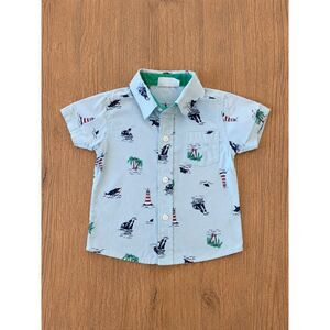 Bon Bebe 0-3M Nautical Button-Up Shirt | Sailboats & Lighthouse Print